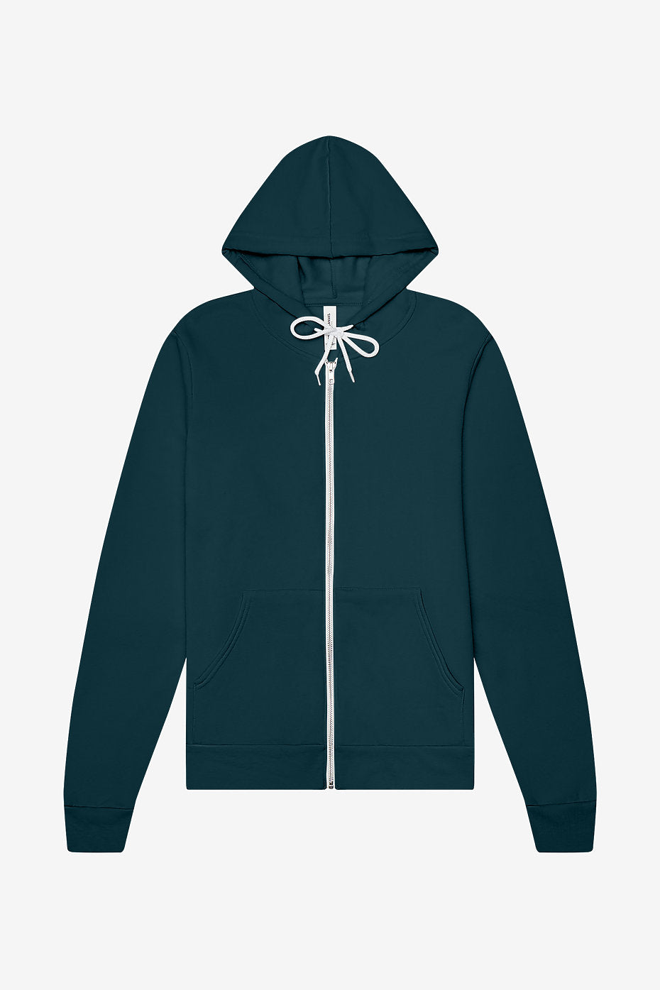 Dark blue-green hoodie with a white zipper