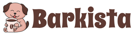 Barkista Logo with a cartoon dog holding a cup