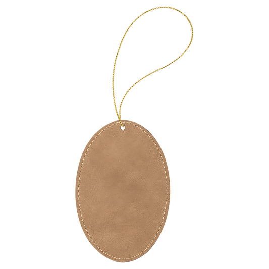 A light brown vegan leather oval ornament