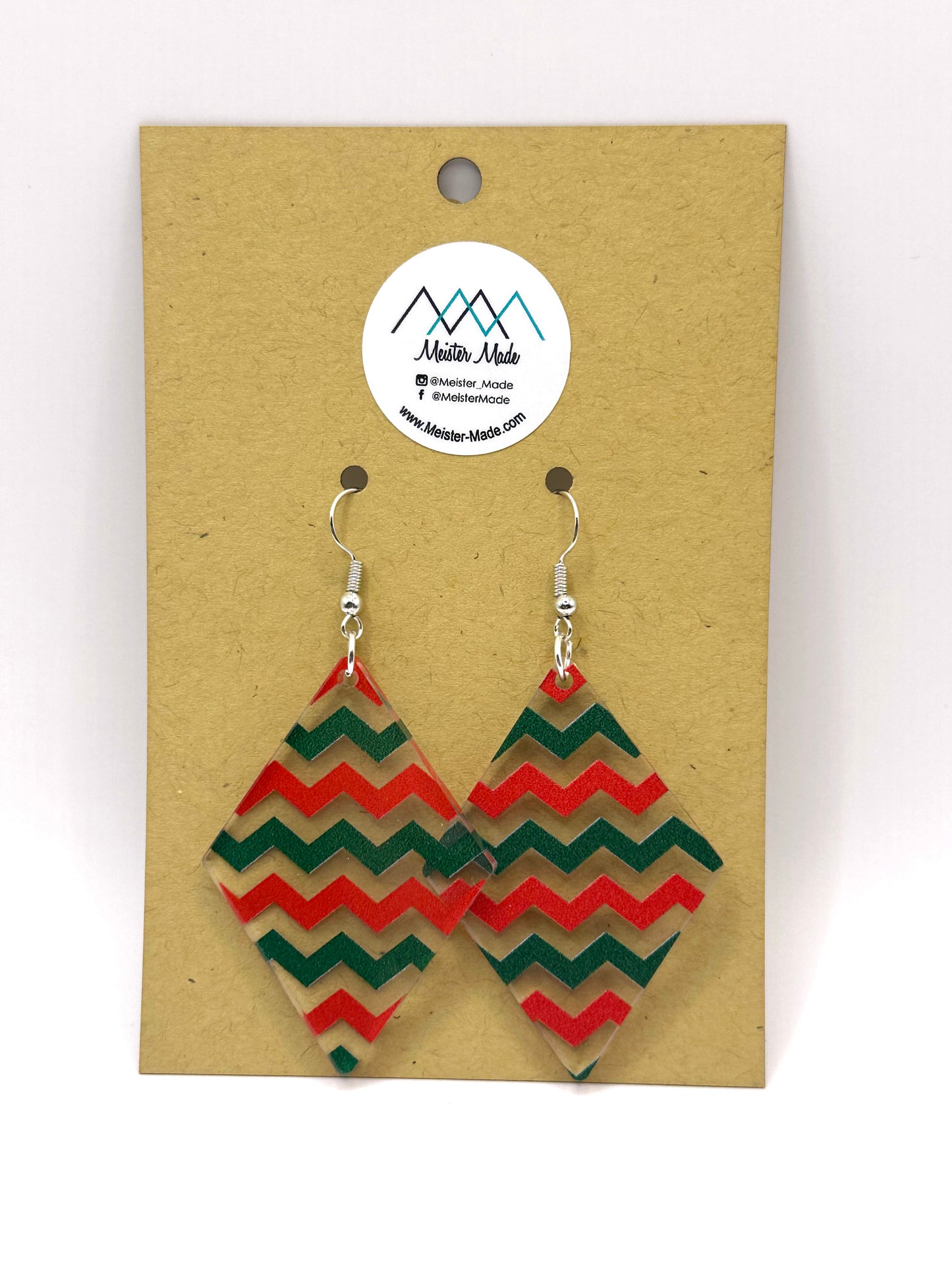 Red & Green Zig zag acrylic earrings