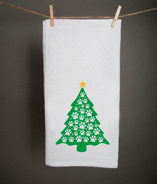 Paw Print Christmas Tree Tea Towel