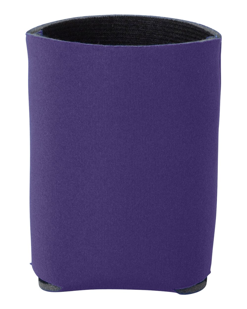 Purple can cooler with black rim on a white background