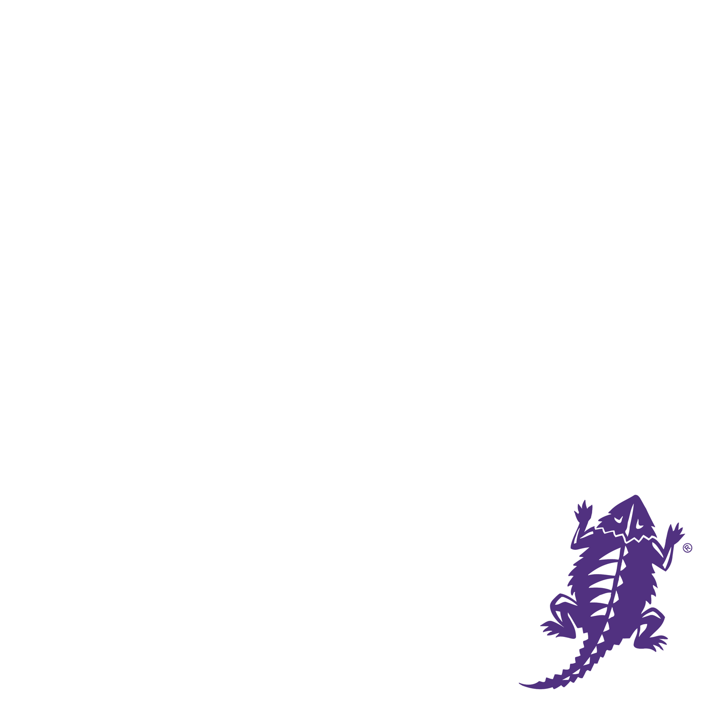 A white dog bandana with the TCU's frog logo printed on it.