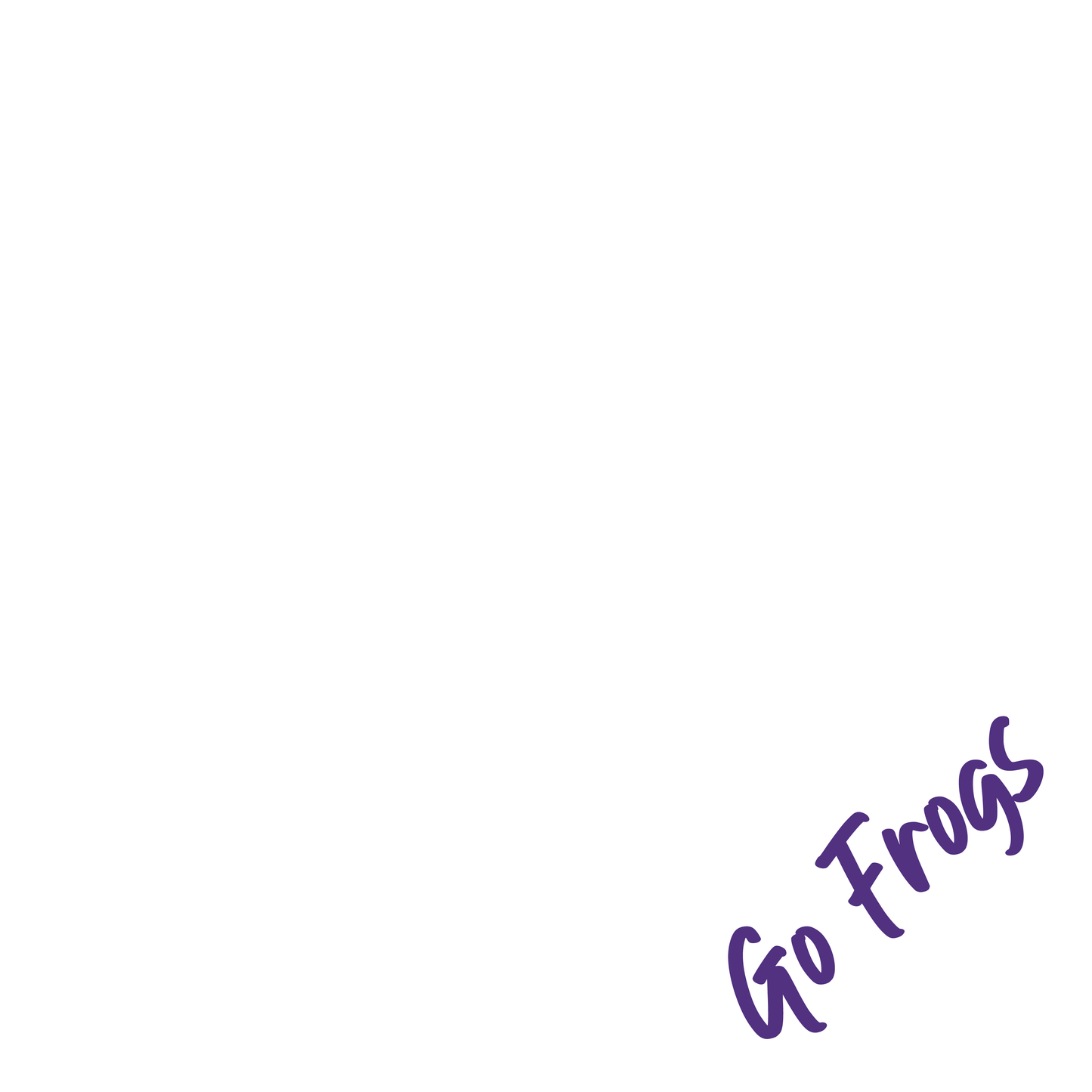 A white dog bandana with 'Go Frogs' text printed on it.