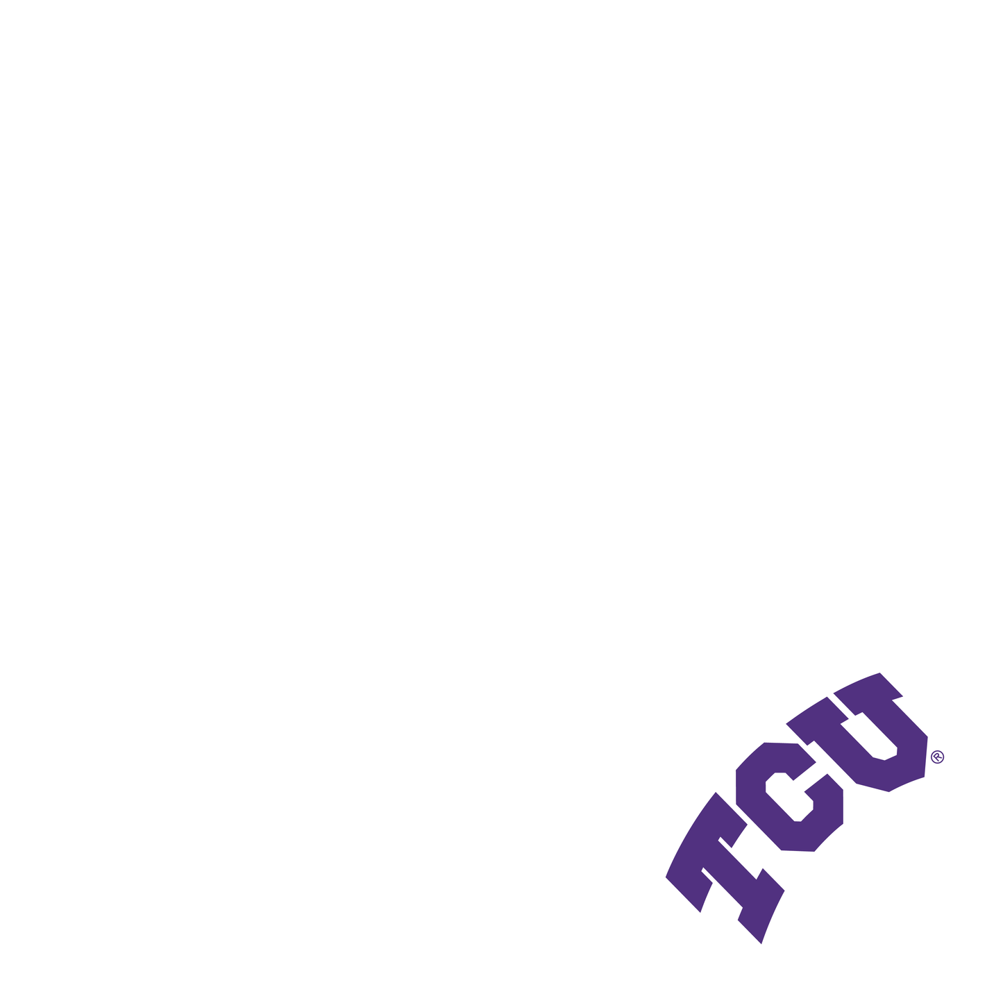A white dog bandana with the 'TCU'  logo text printed on it.