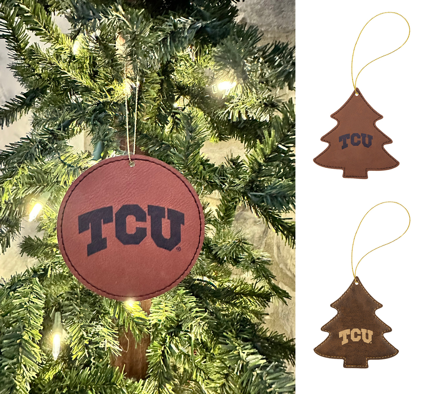 TCU Logo Vegan Leather Ornament - Officially Licensed Product