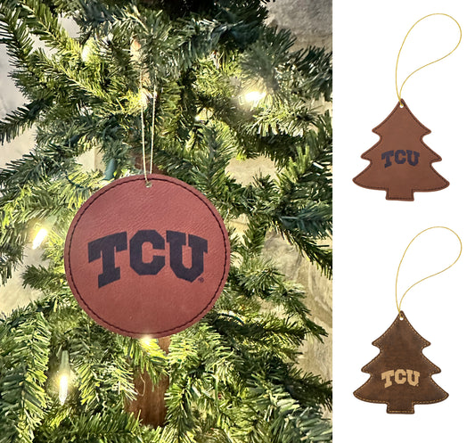 TCU Logo Vegan Leather Ornament - Officially Licensed Product