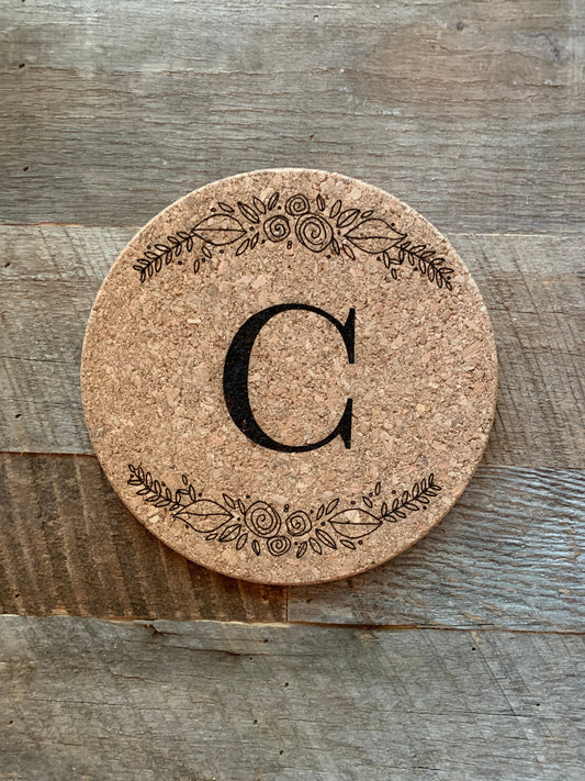 Custom Initial Laser Engraved Cork Trivet