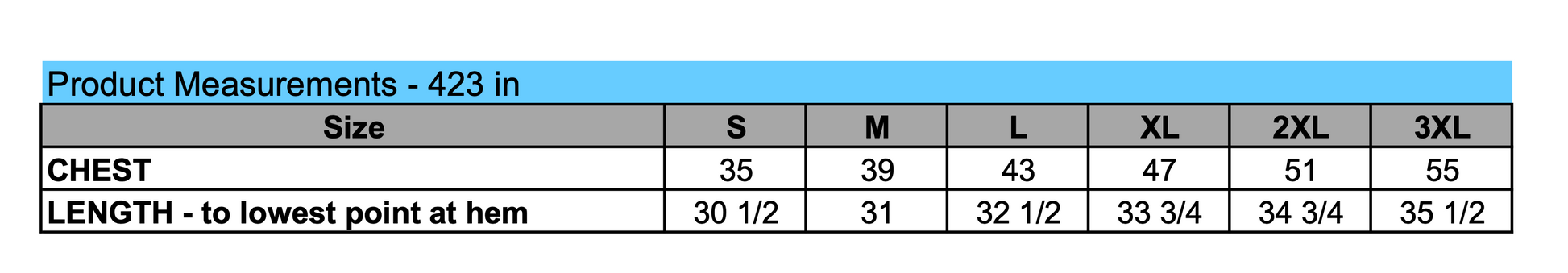 Augusta size chart