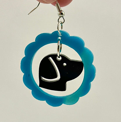 Framed Black Dog Dangle Earrings