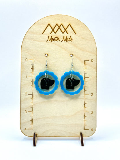 Framed Black Dog Dangle Earrings