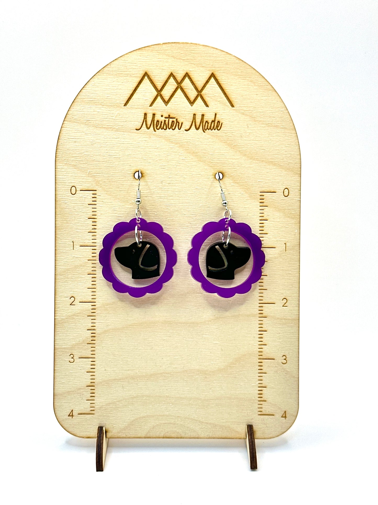 Framed Black Dog Dangle Earrings