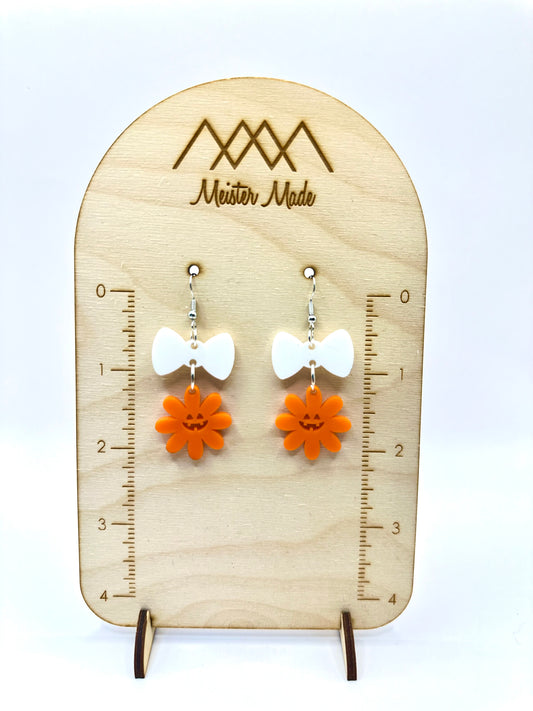 Spooky-Faced Flower Bow Dangle Earrings