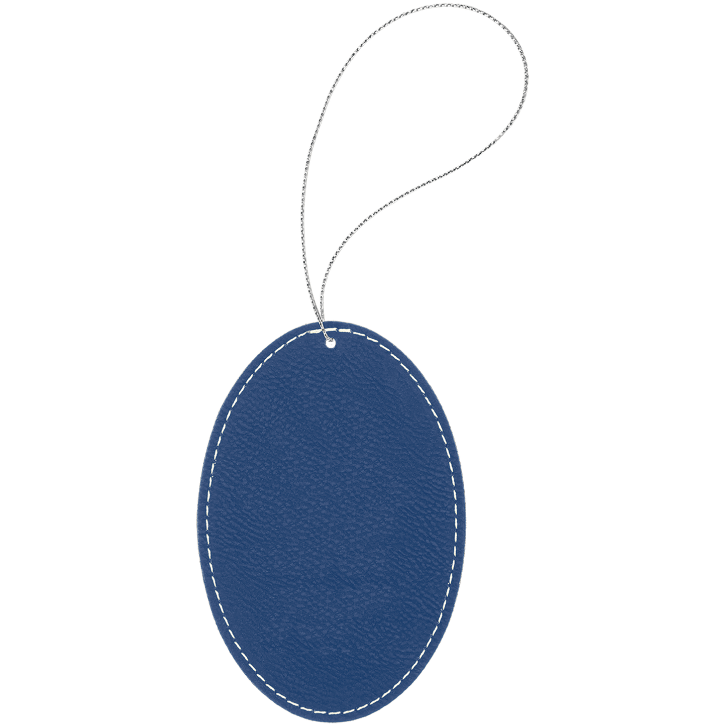 A blue vegan leather oval ornament
