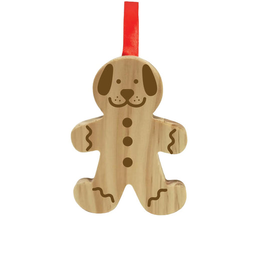 Gingerbread Dog Wood Ornament with Personalization Option