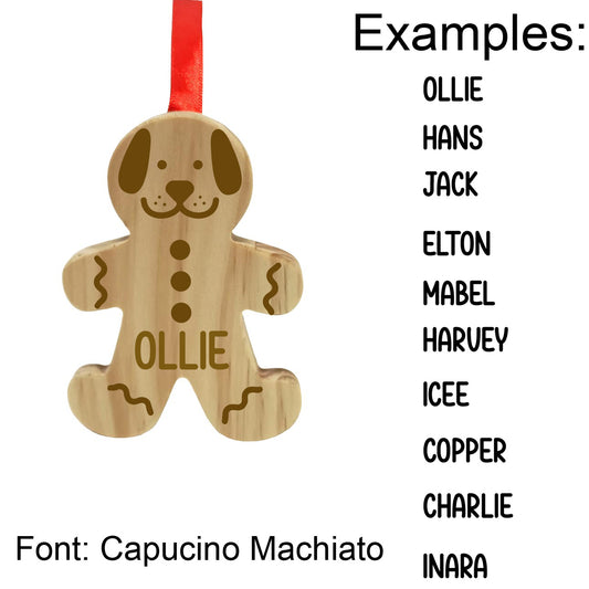 Gingerbread Dog Wood Ornament with Personalization Options