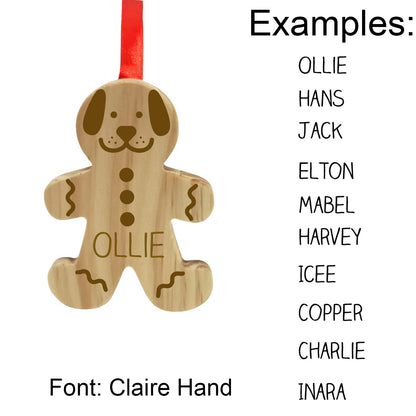 Gingerbread Dog Wood Ornament with Personalization Options
