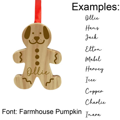 Gingerbread Dog Wood Ornament with Personalization Options