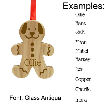 Gingerbread Dog Wood Ornament with Personalization Options