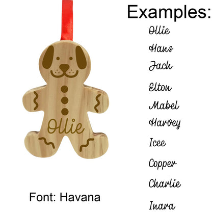 Gingerbread Dog Wood Ornament with Personalization Options