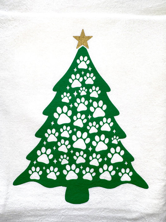 Paw Print Christmas Tree Tea Towel