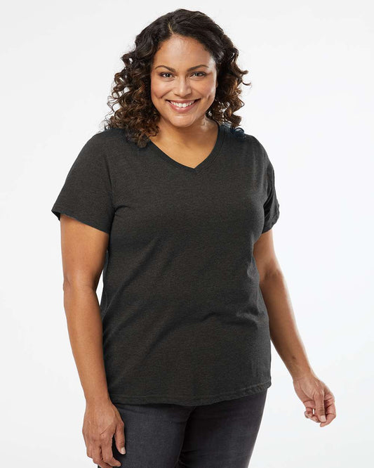 LAT Women's Curvy Collection Fine Jersey V-Neck Tee