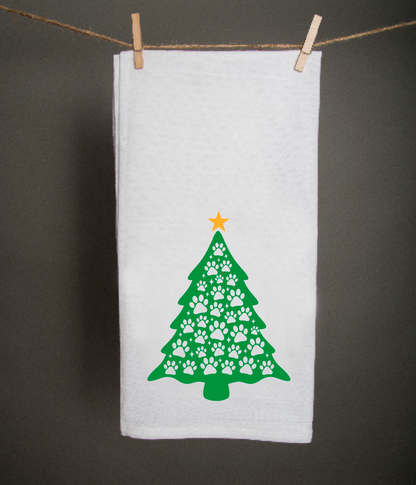 Paw Print Christmas Tree Tea Towel