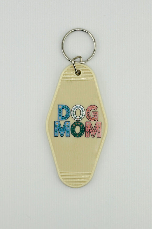 "Floral Dog Mom" Motel Keychain