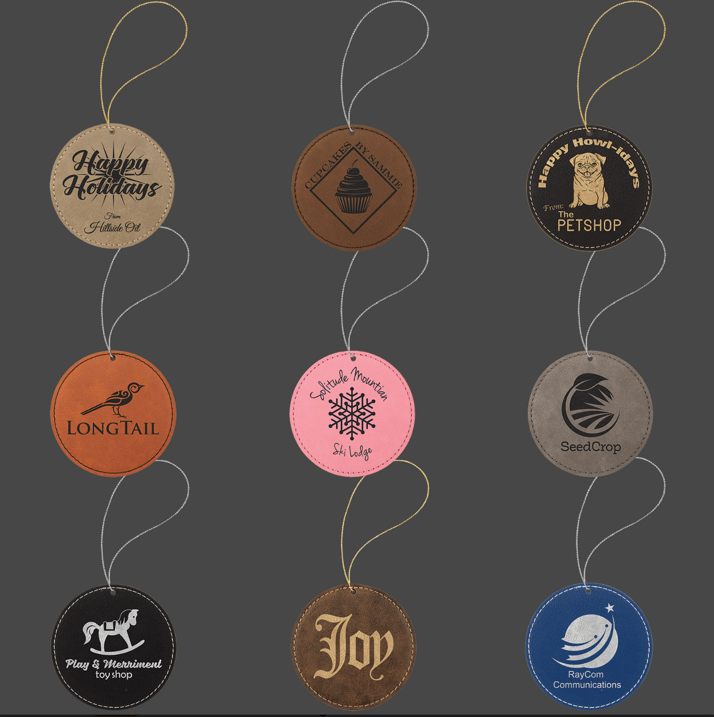 a collection of vegan leather ornaments