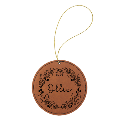 Personalized Wreath Round Vegan Leather Ornament